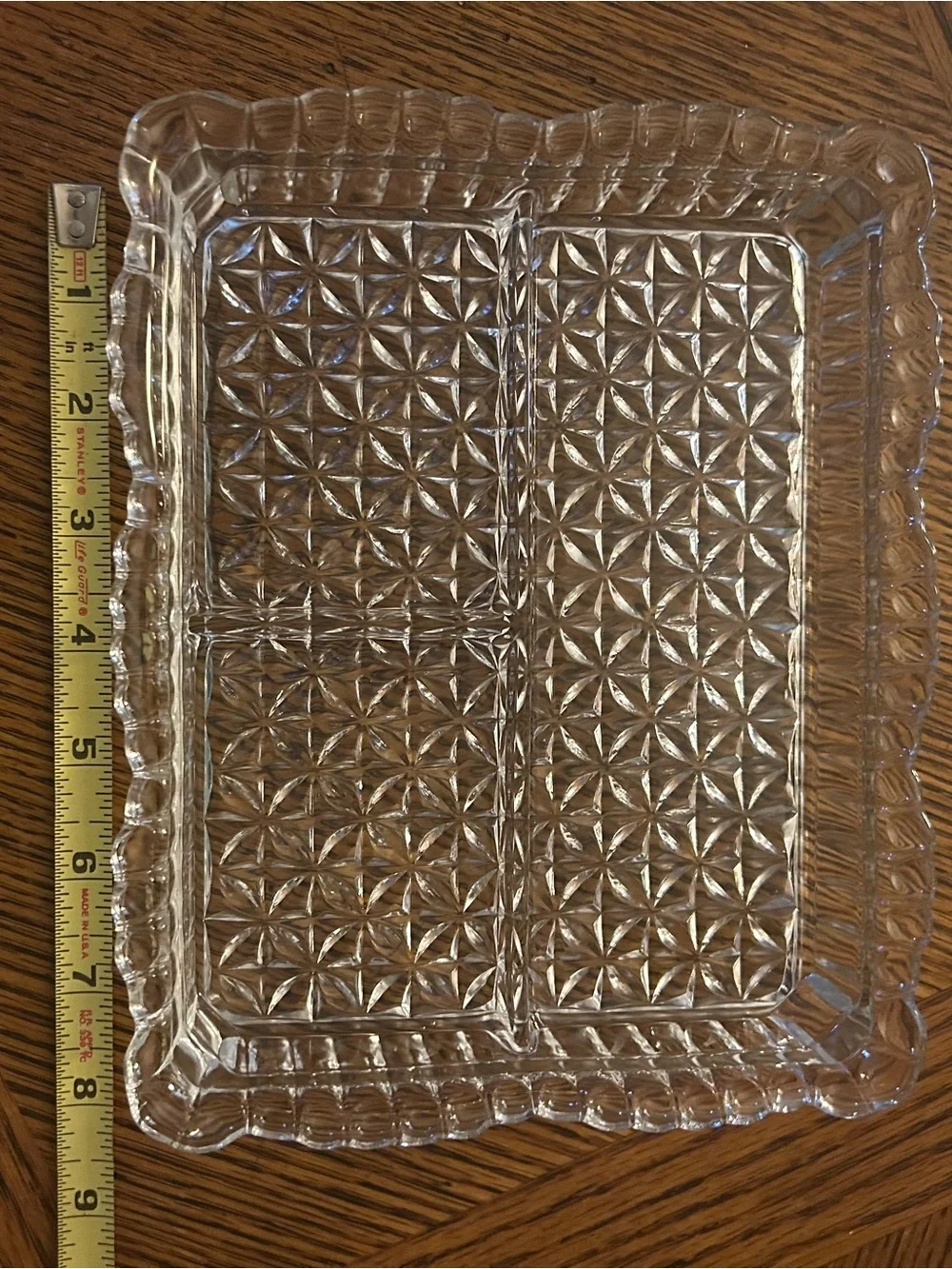 Vintage:  Clear Pressed Glass 3 Section Tray